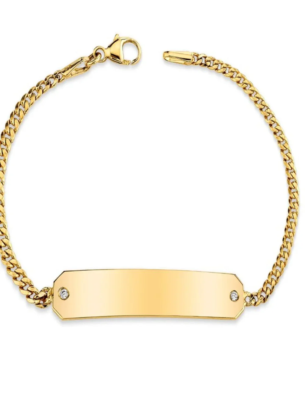 14K Solid Gold Cuban Link Diamond ID Bracelet (6.5